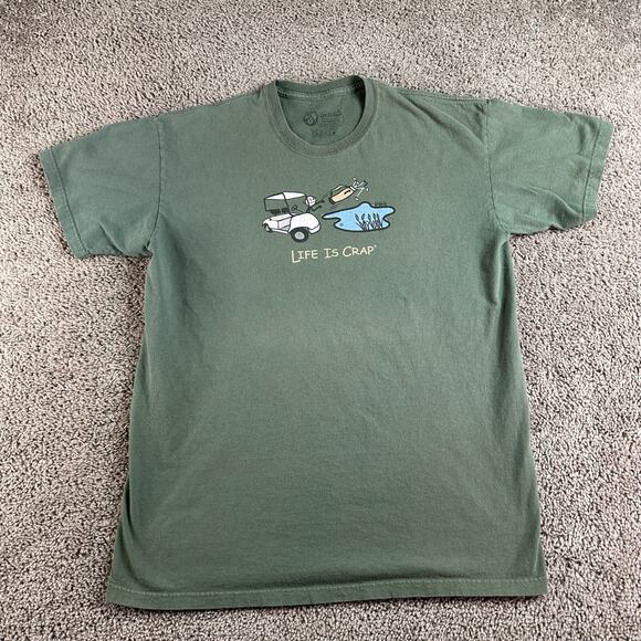 Life Is Crap Shirt Mens Large Green Blue Angry Golfer Golf Cart Short Sleeve - Picture 2 of 9